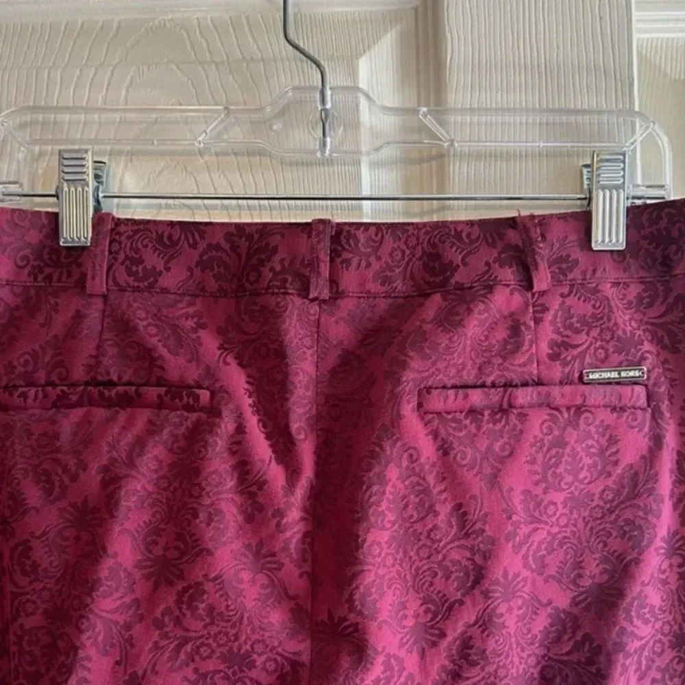 Michael Kors Women’s Pants Size 14 Red with Darker Baroque Pattern NWOT